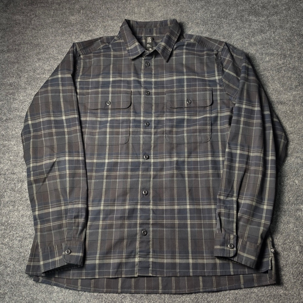 Mountain Hardwear Mens XL Plaid Long Sleeve Button Down Shirt Grey Blue OM7999